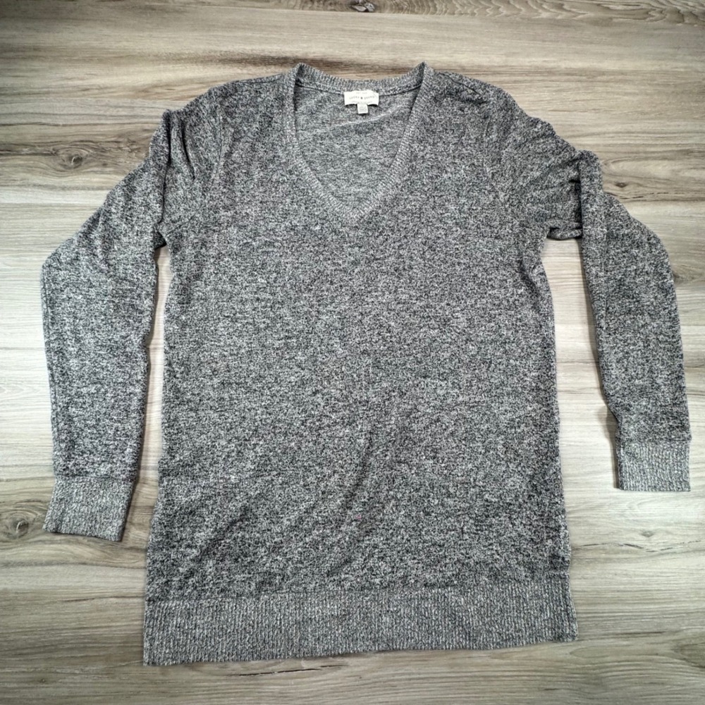Lucky Brand Marled Grey V Neck Long‎ Sleeve Sweater Top Women S